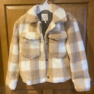 Plaid fuzzy shacket